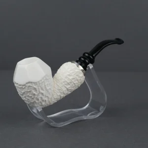 Premium Model Half Rustic design with 925 silver Ring Acrylic Stem Meerschaum Pipe