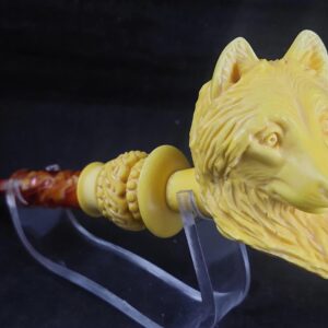 Hand-Carved Wolf Meerschaum Pipe – Authentic Turkish Smoking Pipe, block meerschaum hand carved meerschaum pipe