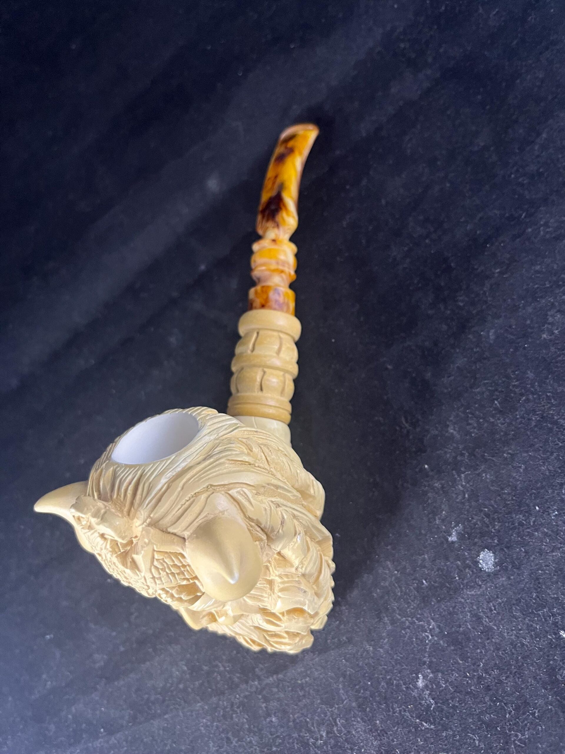 Meerschaum Carving Masterpiece Nordic Mythology Pipe Viking Chieftain with Bearded Face Eagle Crowned Viking Meerschaum Pipe - Image 4