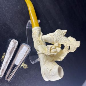 Artisan Meerschaum Pipe – Ocean Inspired Fish Motif - Unique Handmade Meerschaum Pipe – Fish Sculpture Design Handcrafted Fish Figure