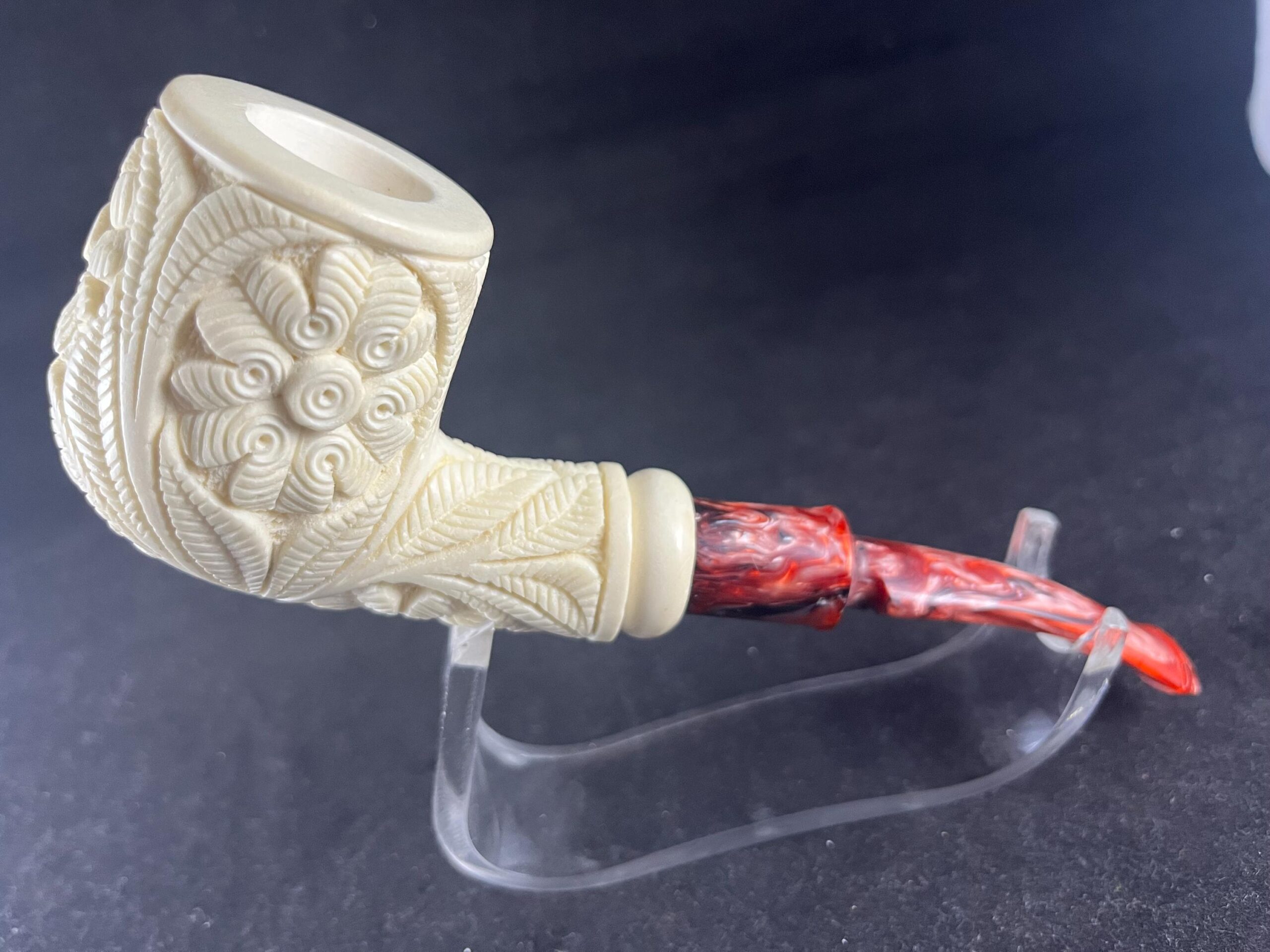Floral Design Meerschaum Pipe – Unique Flower Pattern Meerschaum Pipe – Handmade Turkish Pipe - Artisan Meerschaum Pipe – Carved Floral