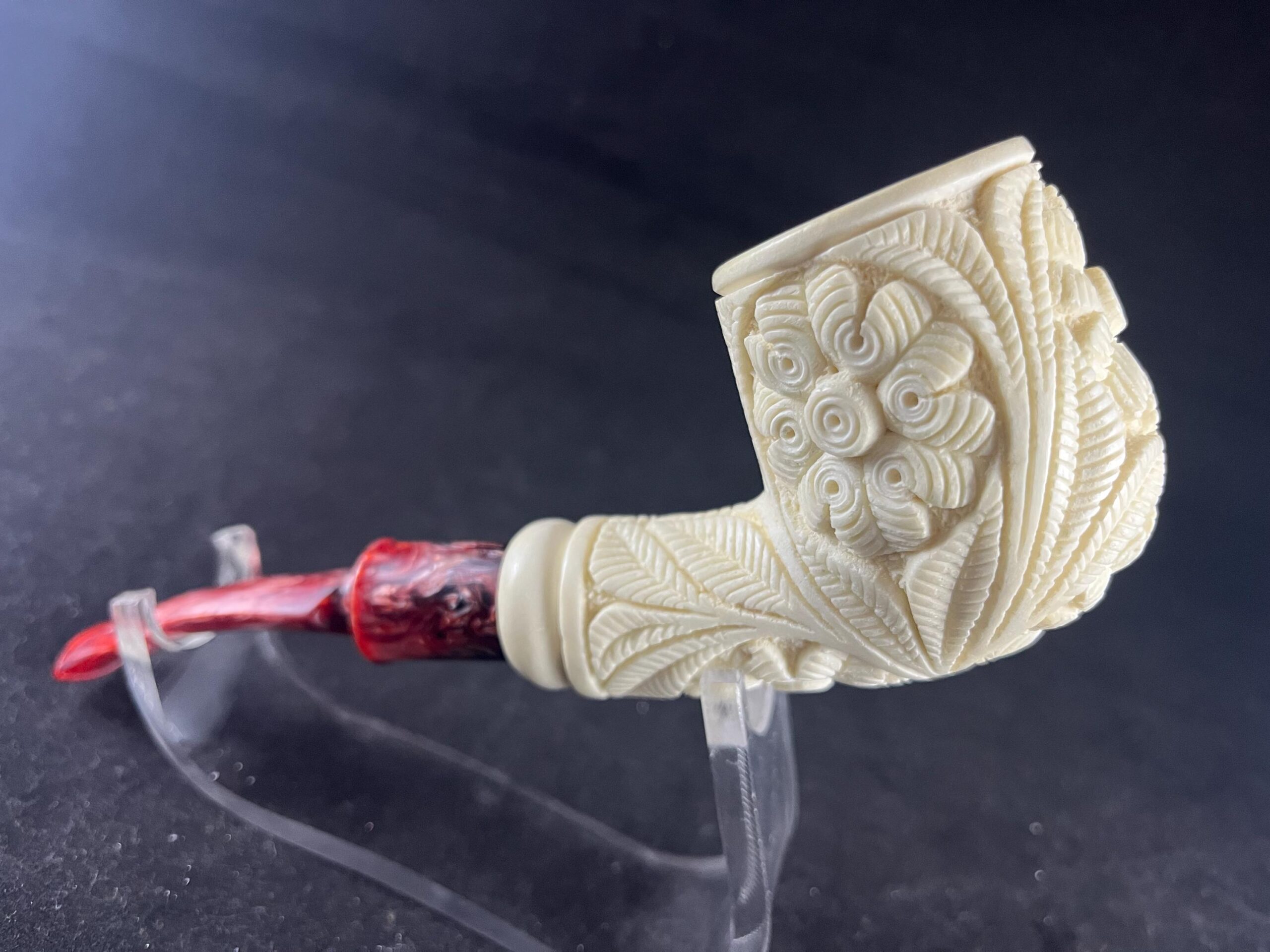 Floral Design Meerschaum Pipe – Unique Flower Pattern Meerschaum Pipe – Handmade Turkish Pipe - Artisan Meerschaum Pipe – Carved Floral - Image 2