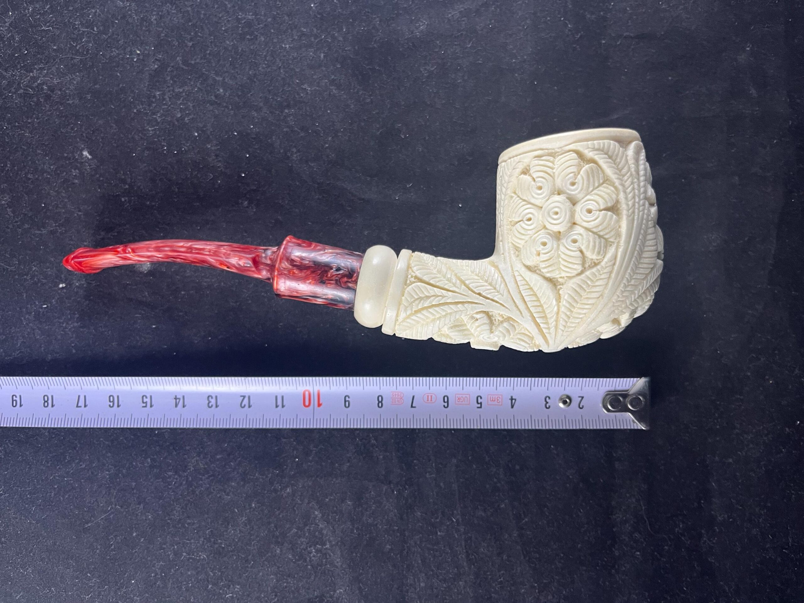 Floral Design Meerschaum Pipe – Unique Flower Pattern Meerschaum Pipe – Handmade Turkish Pipe - Artisan Meerschaum Pipe – Carved Floral - Image 4