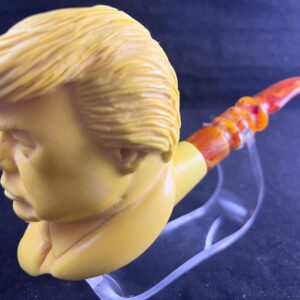 Donald Trump Meerschaum Pipe – Hand Carved Portrait – With Signature of artist – Unique Collectible Smoking Pipe