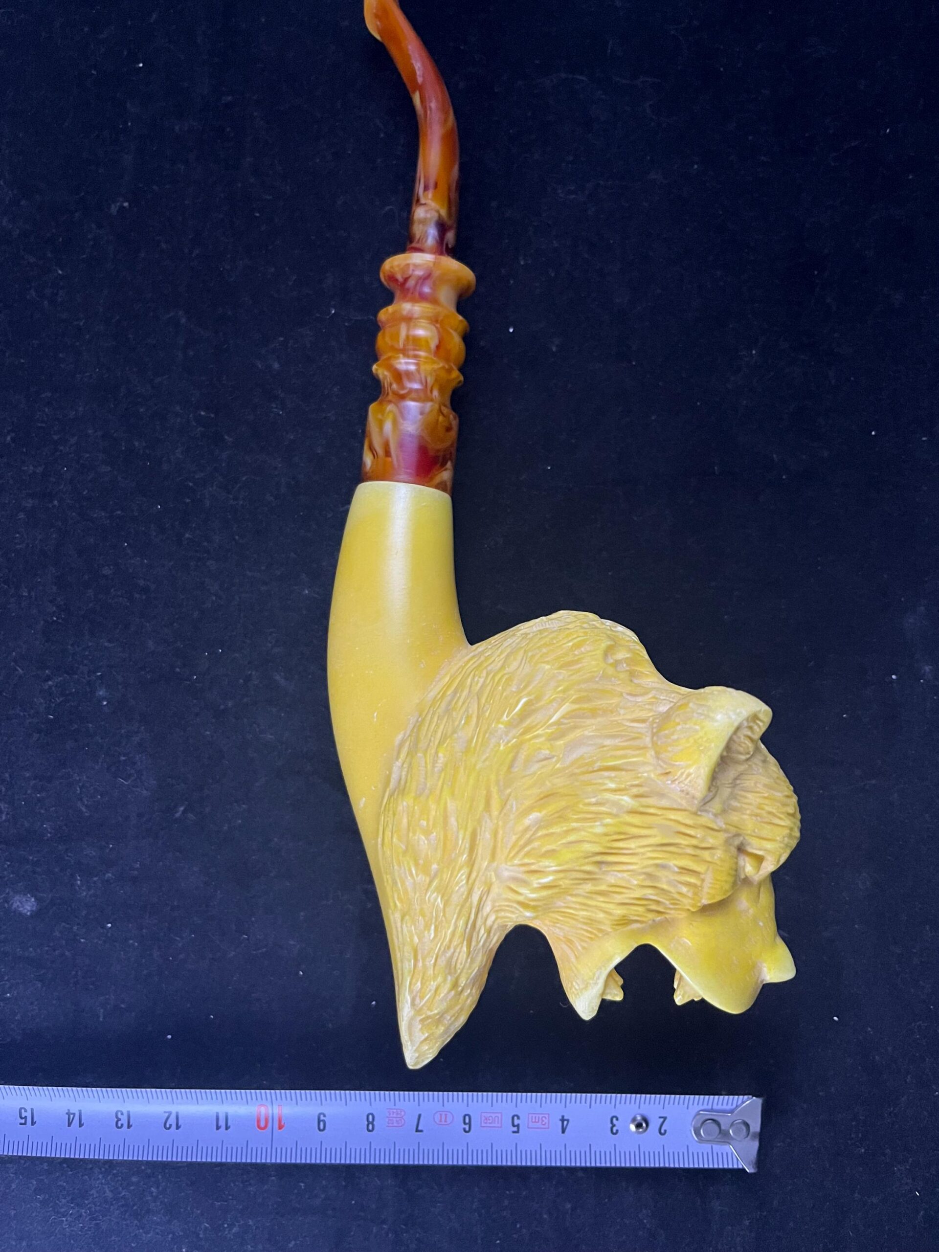 Hand-Carved Bear Head Meerschaum Pipe – Unique Yellow – Collectible Smoking Gift from Turkey - Image 3