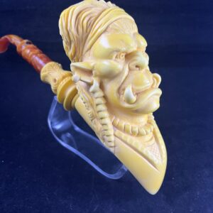 Tribal Warrior Design - Hand Carved Meerschaum Pipe
