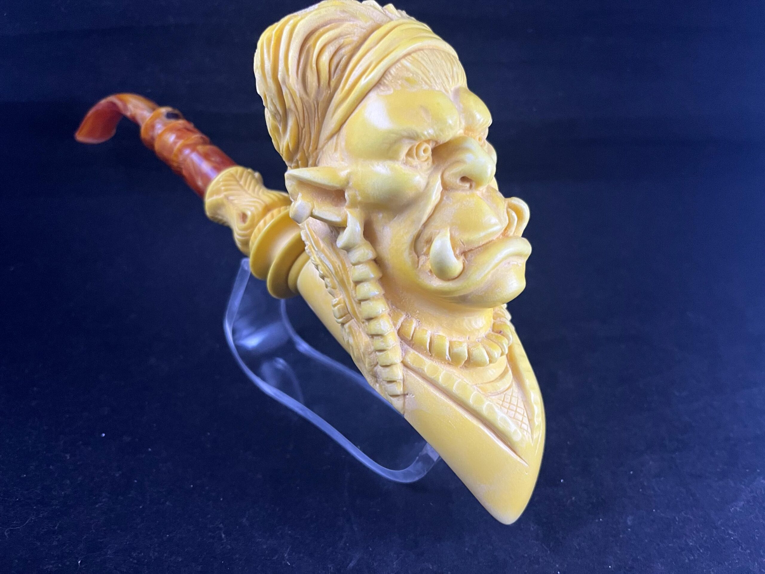 Tribal Warrior Design - Hand Carved Meerschaum Pipe