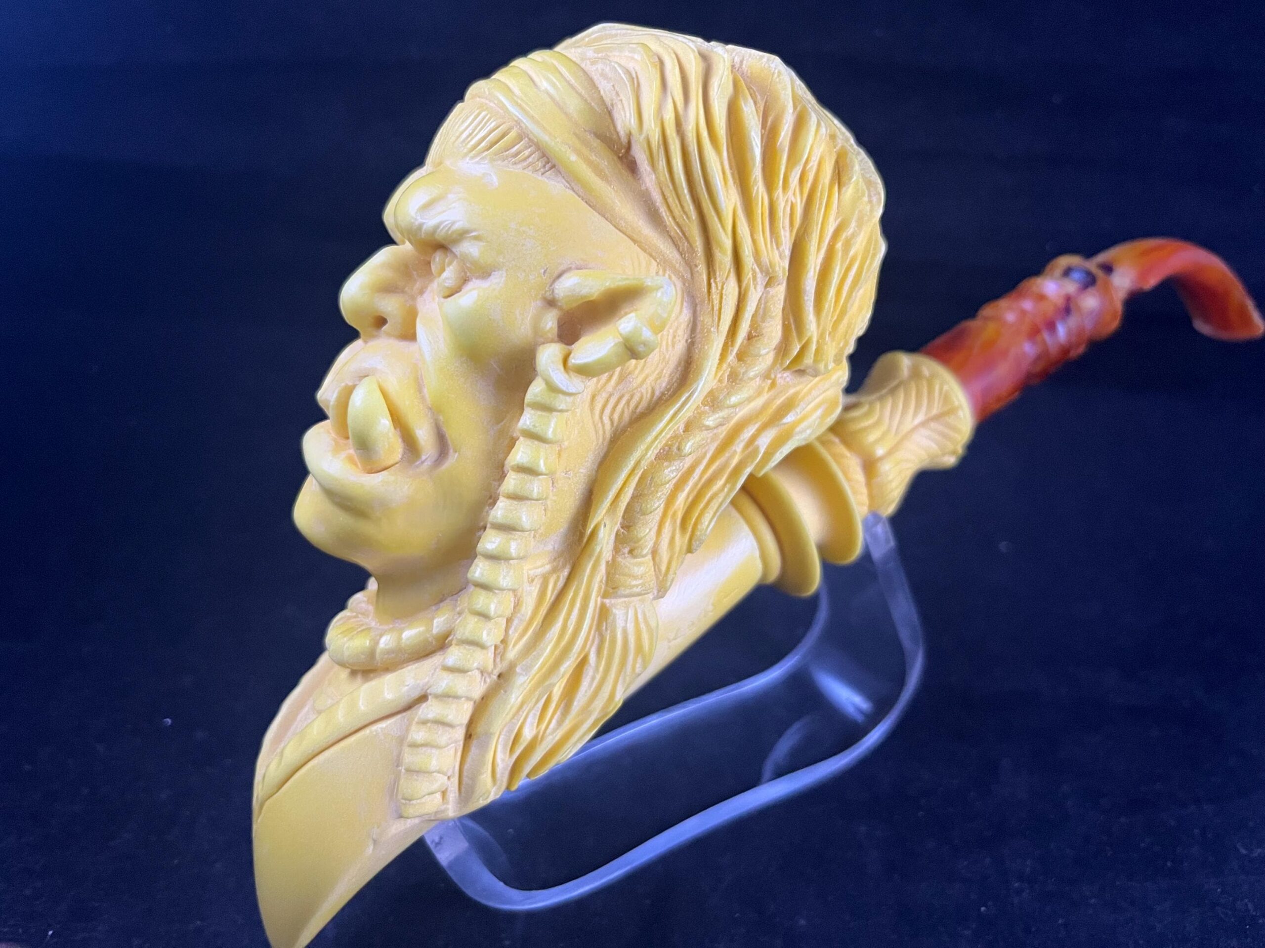 Tribal Warrior Design - Hand Carved Meerschaum Pipe - Image 5
