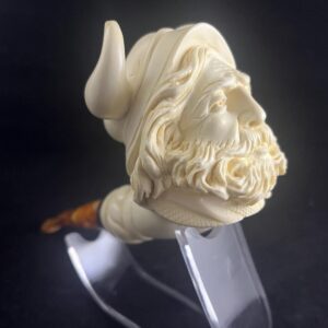 Viking Spirit Meerschaum Pipe – Hand Carved Warrior with Horned Helmet
