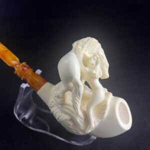 Horse and Woman Carved Block Meerschaum Pipe - Horse and Woman Collectible Meerschaum Pipe