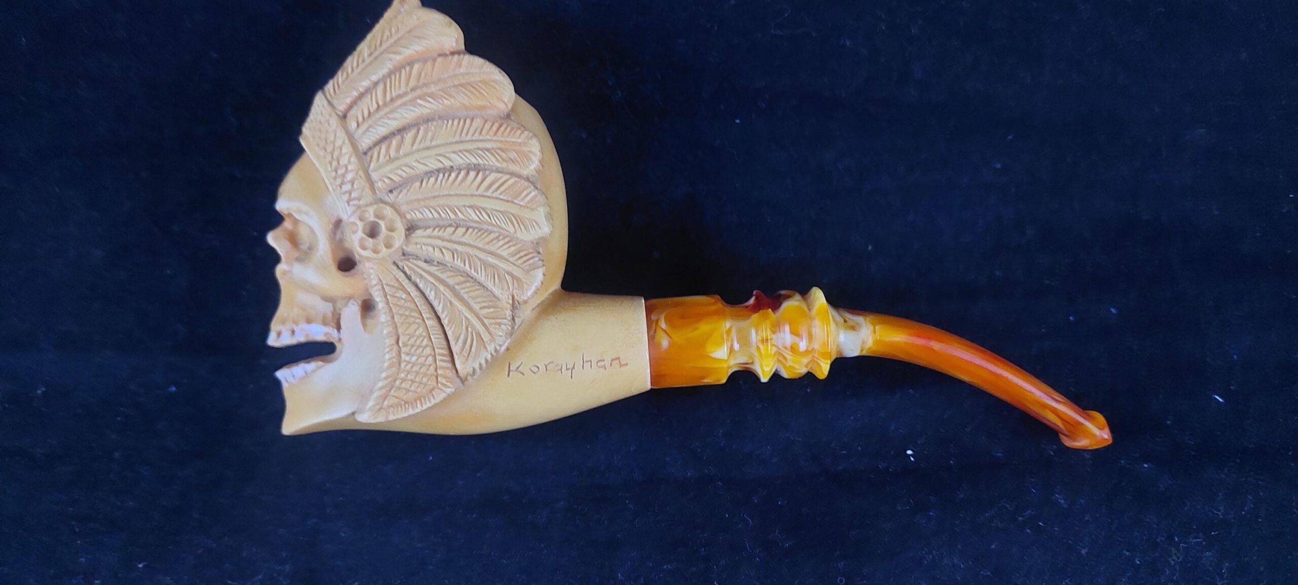 Shaman skull meerschaum pipe, smoking pipe, block meerschaum - Image 4