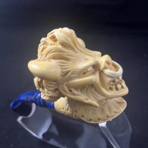 Demon Fury – Hand Carved Horned Beast Meerschaum Pipe - Mythic Monster – Horned Warrior Head Meerschaum Pipe -Roar of the Beast