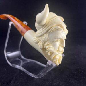 Viking Spirit Meerschaum Pipe – Hand Carved Warrior with Horned Helmet