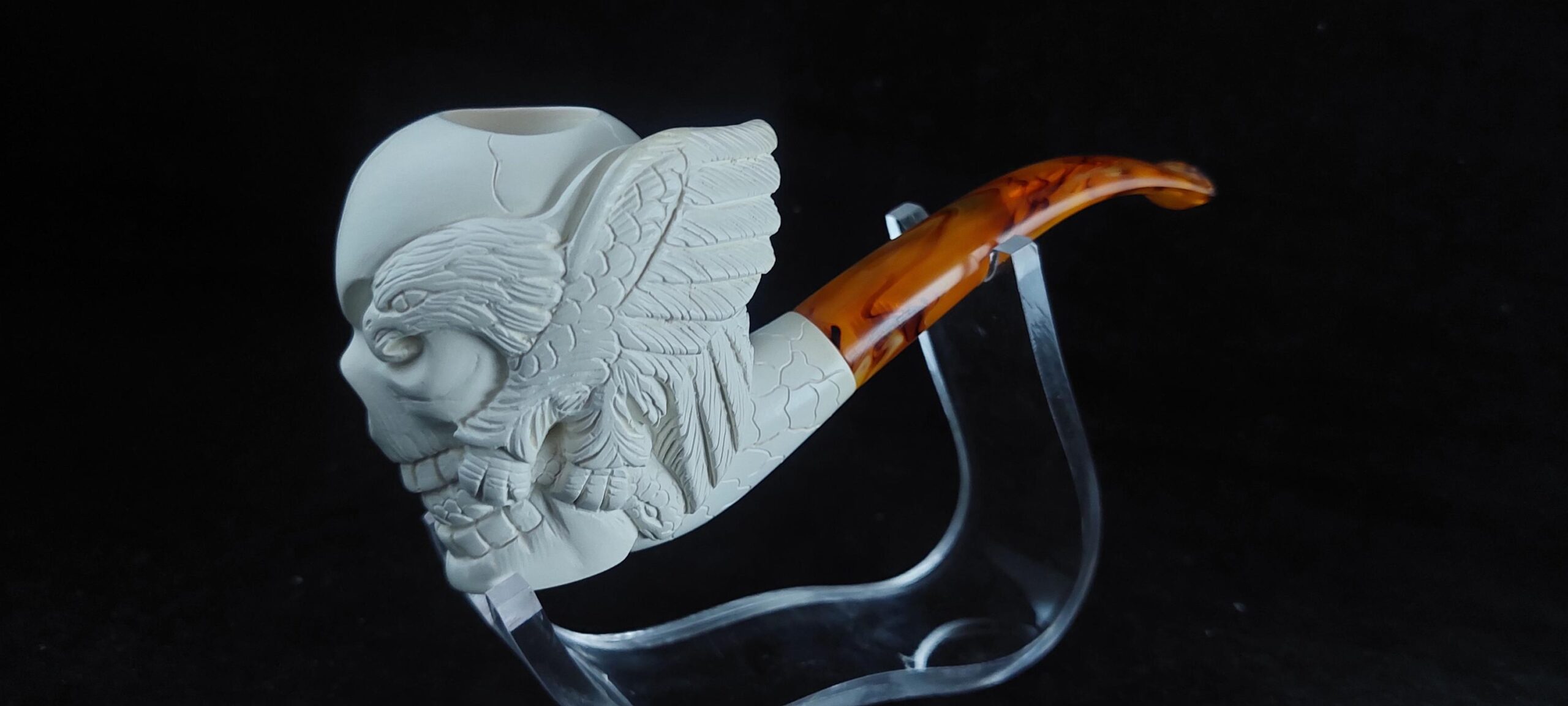 Skull with meerschaum pipe, block meerschaum, special skull design meerschaum pipe