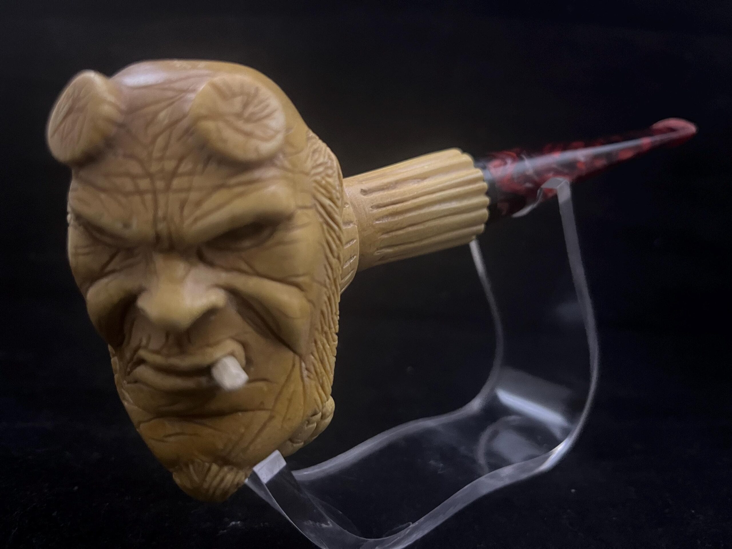 From Hell with Smoke – Hand Carved Pipe - Hornless, Fearless – Hellboy Meerschaum Pipe
