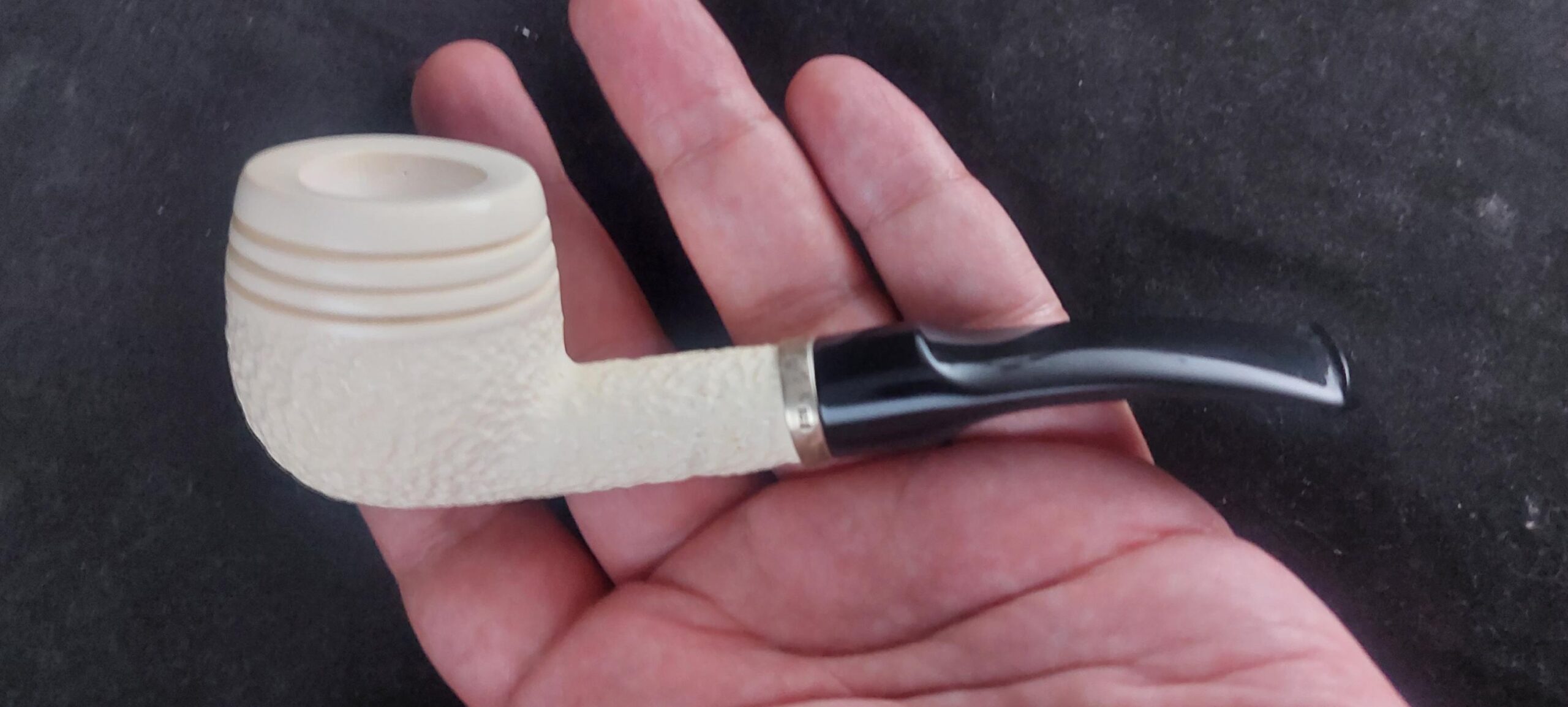 Textured Meerschaum Pipe – Handmade Rustic Design with Black Stem - Image 6