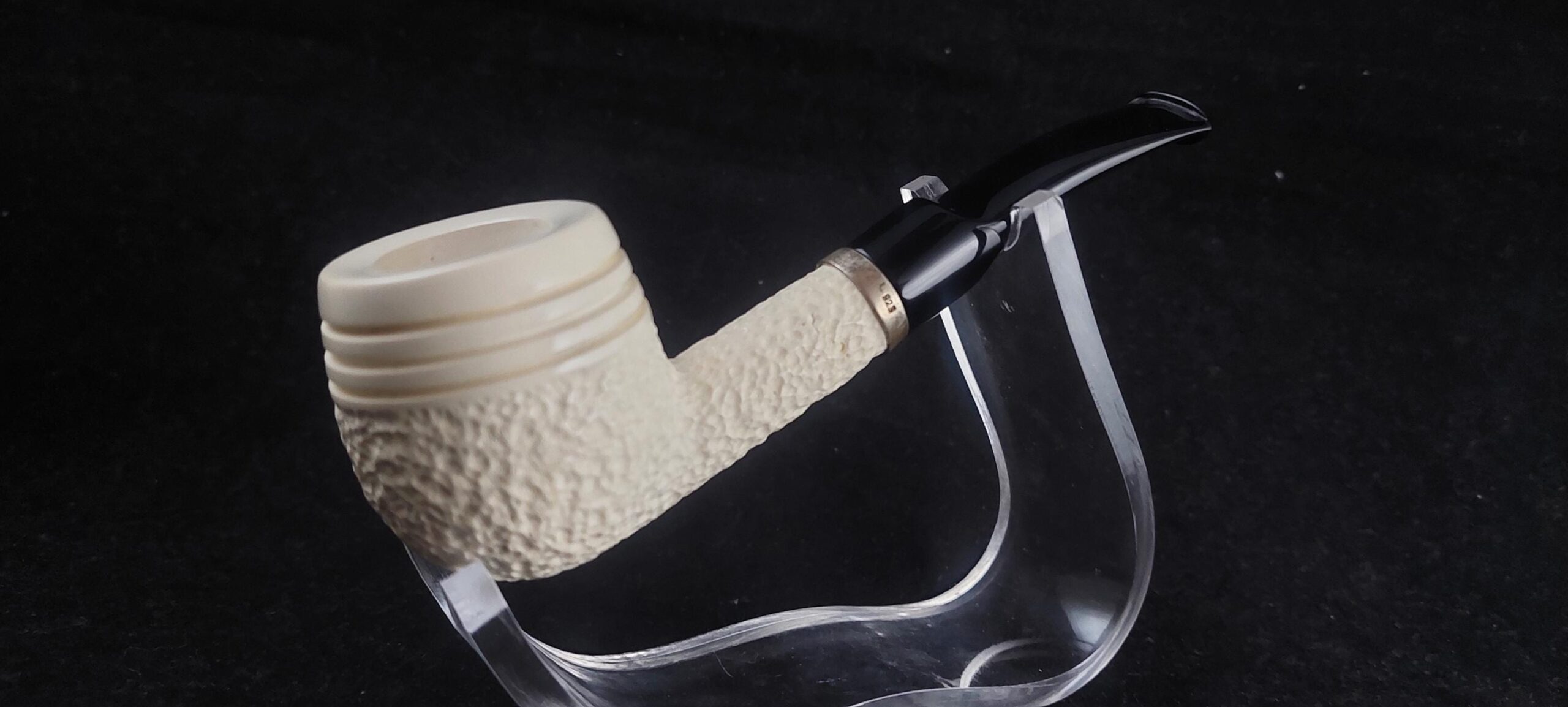 Textured Meerschaum Pipe – Handmade Rustic Design with Black Stem - Image 3