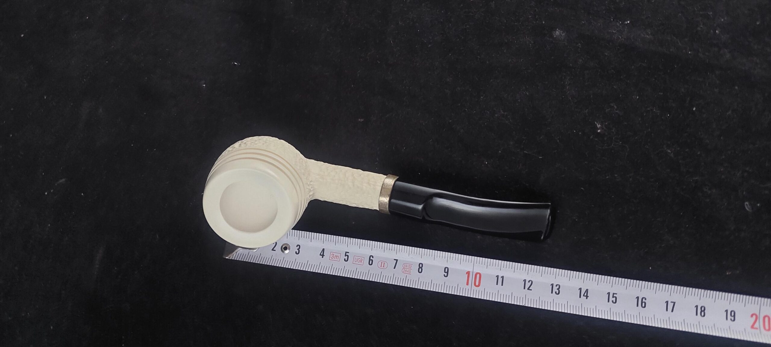 Textured Meerschaum Pipe – Handmade Rustic Design with Black Stem - Image 9