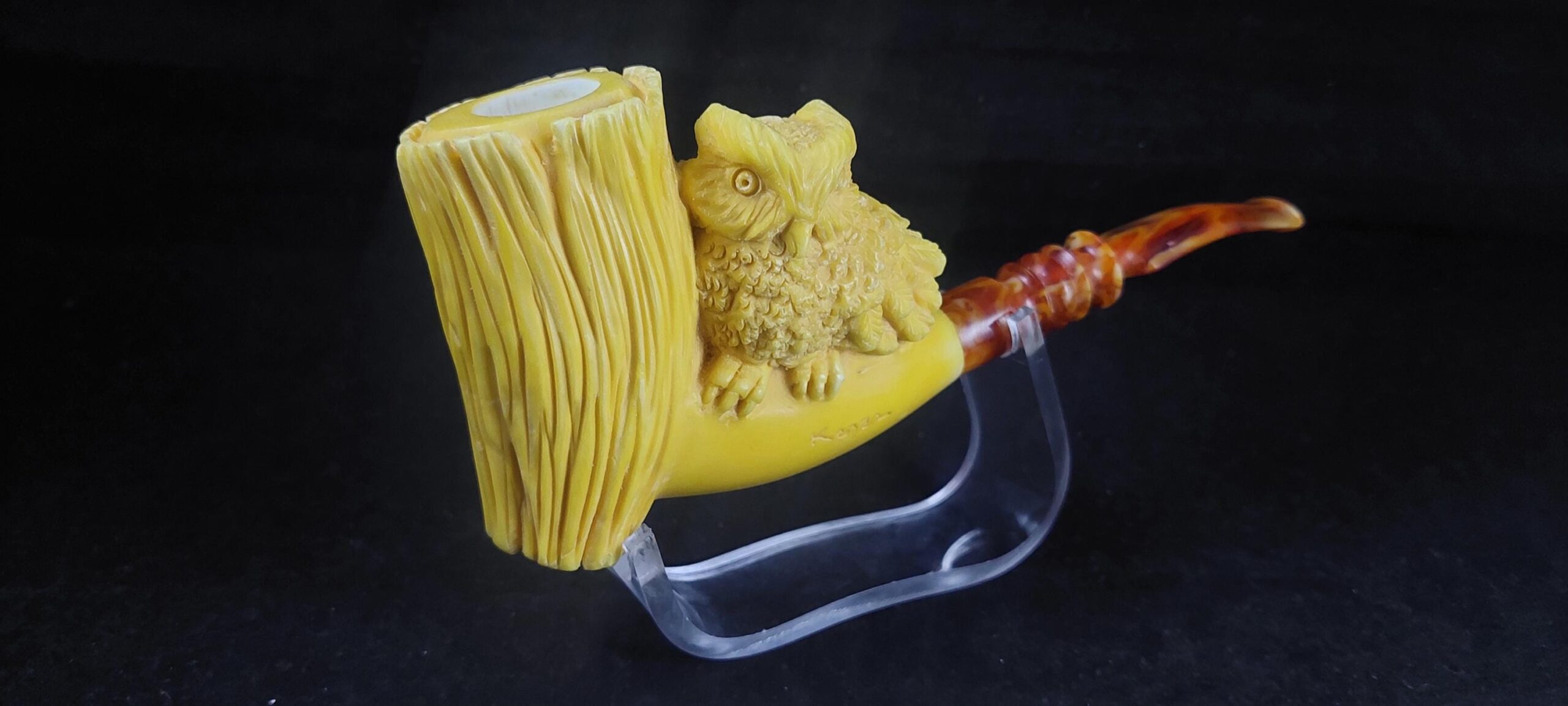 Mystical Owl: Symbol of Wisdom and Night meerschaum pipe, block meerschaum,Turkish meerschaum, Special meerschaum pipe design