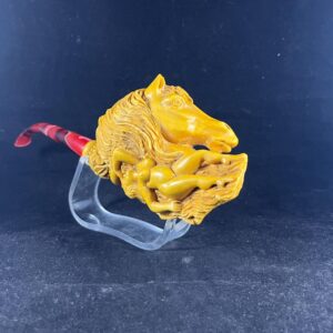Sculptural Meerschaum Pipe – Horse and Female Figure Design - Unique Artistic Pipe – Horse Head & Nude Woman Carving