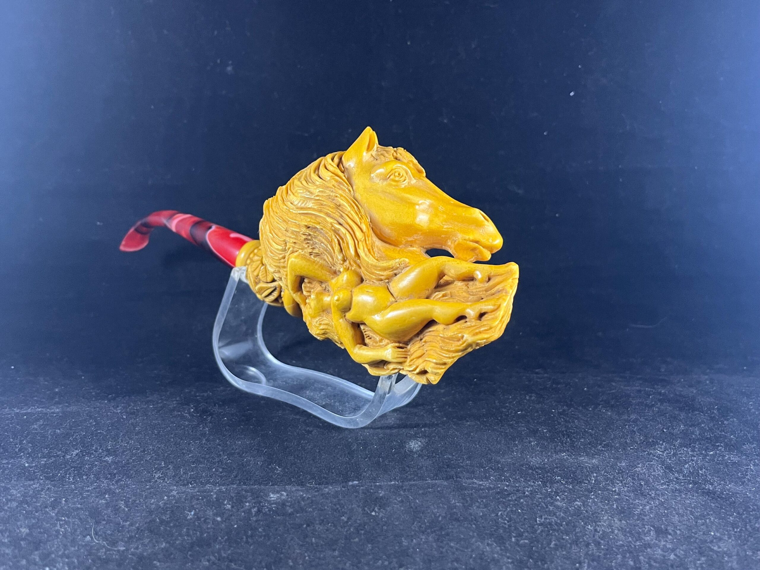 Sculptural Meerschaum Pipe – Horse and Female Figure Design - Unique Artistic Pipe – Horse Head & Nude Woman Carving