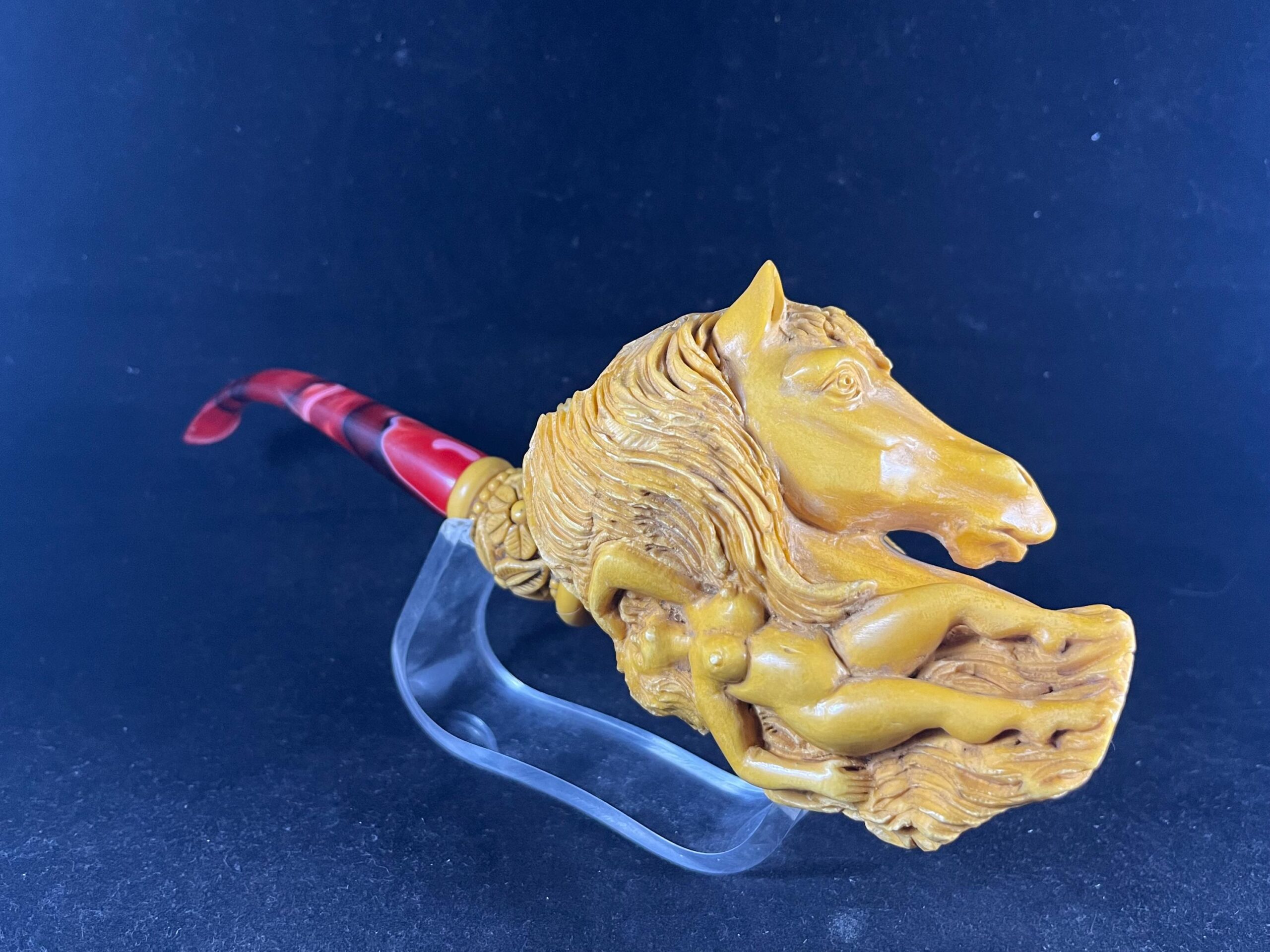 Sculptural Meerschaum Pipe – Horse and Female Figure Design - Unique Artistic Pipe – Horse Head & Nude Woman Carving - Image 2