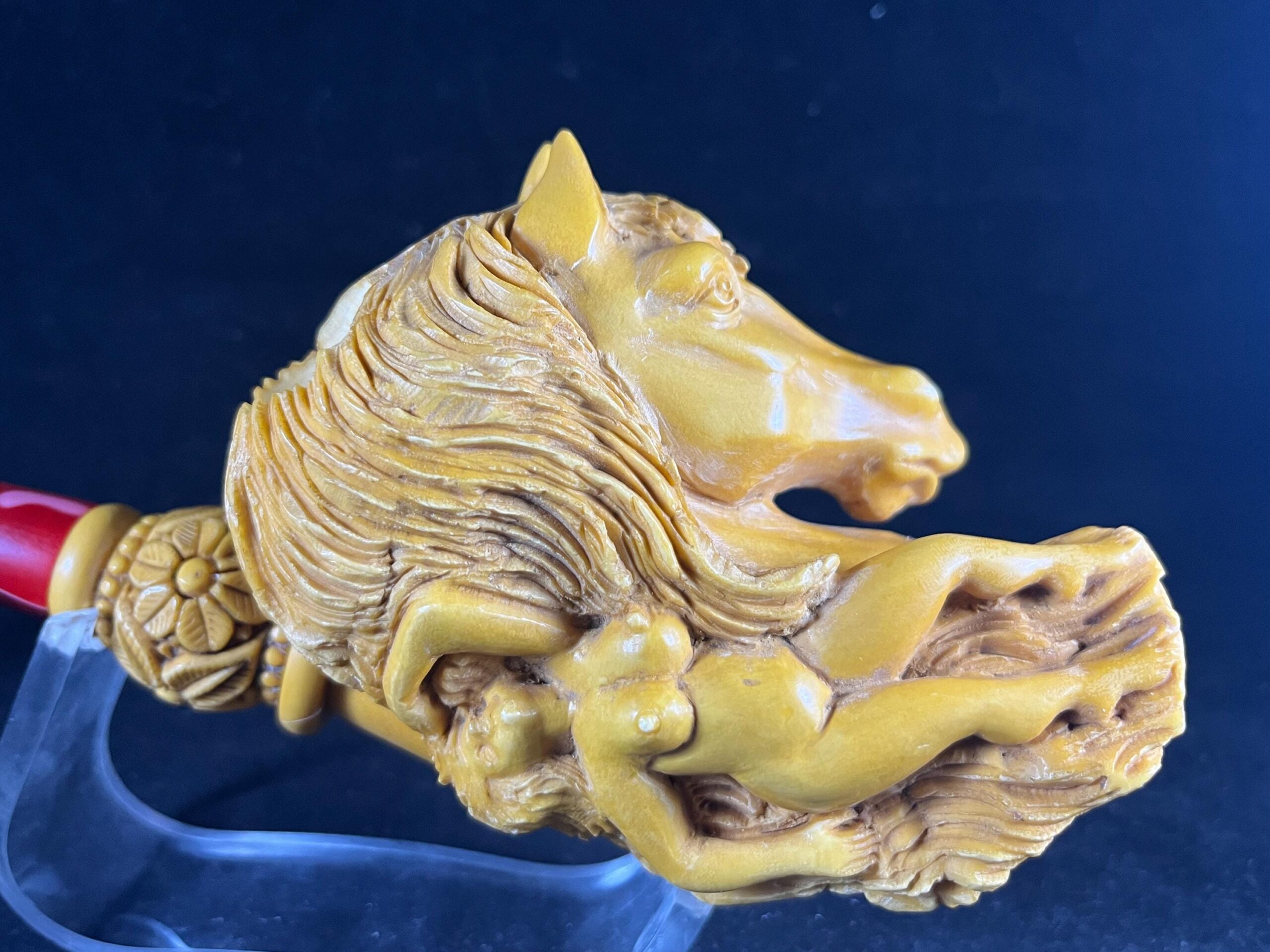Sculptural Meerschaum Pipe – Horse and Female Figure Design - Unique Artistic Pipe – Horse Head & Nude Woman Carving - Image 4