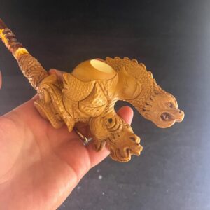 Fantasy Dragon Sculpture Oriental Dragon Meerschaum Pipe Long Stem Meerschaum Pipe with Chinese Dragon Carving Artisan Meerschaum Pipe