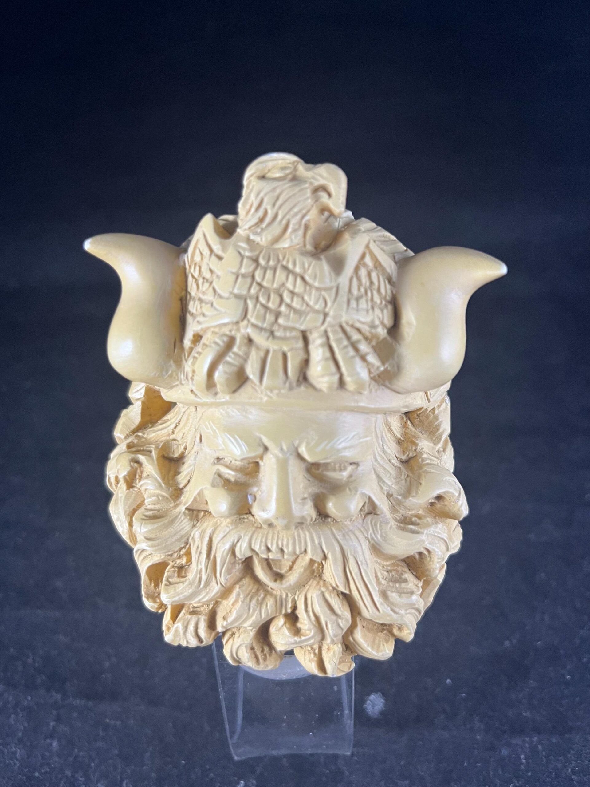 Meerschaum Carving Masterpiece Nordic Mythology Pipe Viking Chieftain with Bearded Face Eagle Crowned Viking Meerschaum Pipe - Image 2