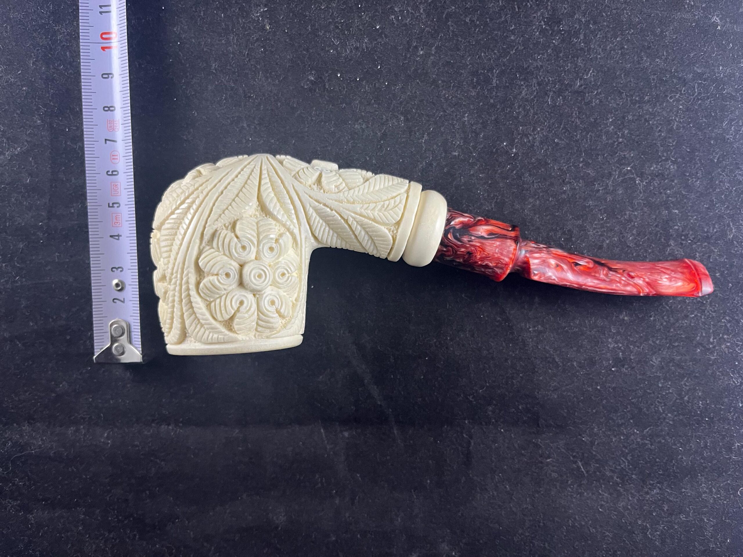 Floral Design Meerschaum Pipe – Unique Flower Pattern Meerschaum Pipe – Handmade Turkish Pipe - Artisan Meerschaum Pipe – Carved Floral - Image 5
