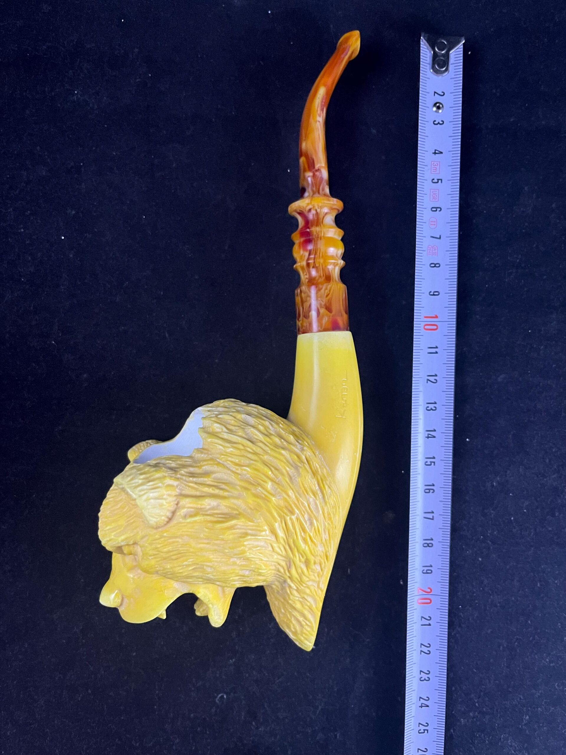 Hand-Carved Bear Head Meerschaum Pipe – Unique Yellow – Collectible Smoking Gift from Turkey - Image 4