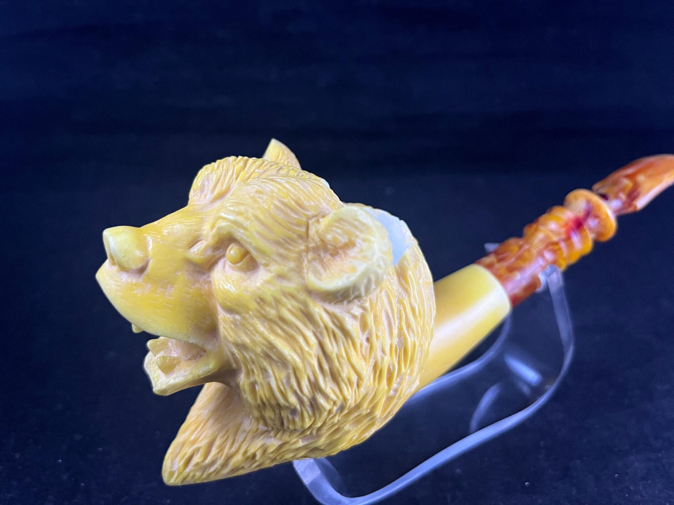 Hand-Carved Bear Head Meerschaum Pipe – Unique Yellow – Collectible Smoking Gift from Turkey - Image 6