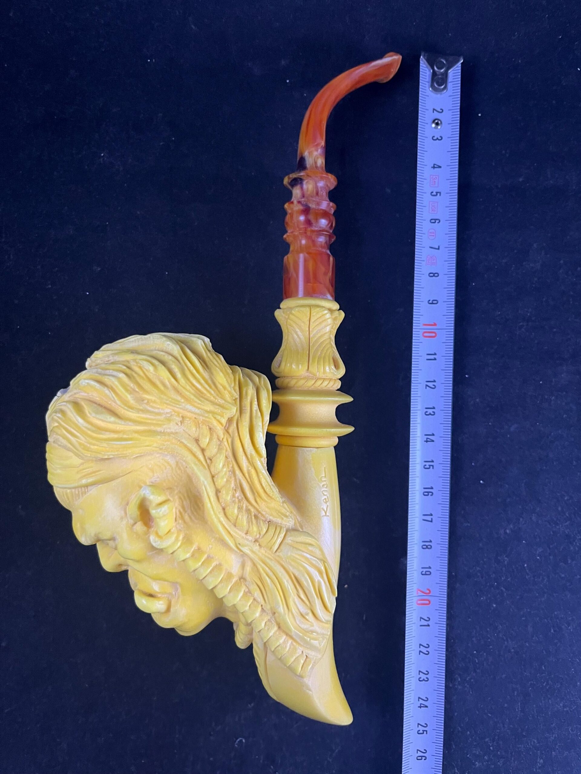 Tribal Warrior Design - Hand Carved Meerschaum Pipe - Image 3