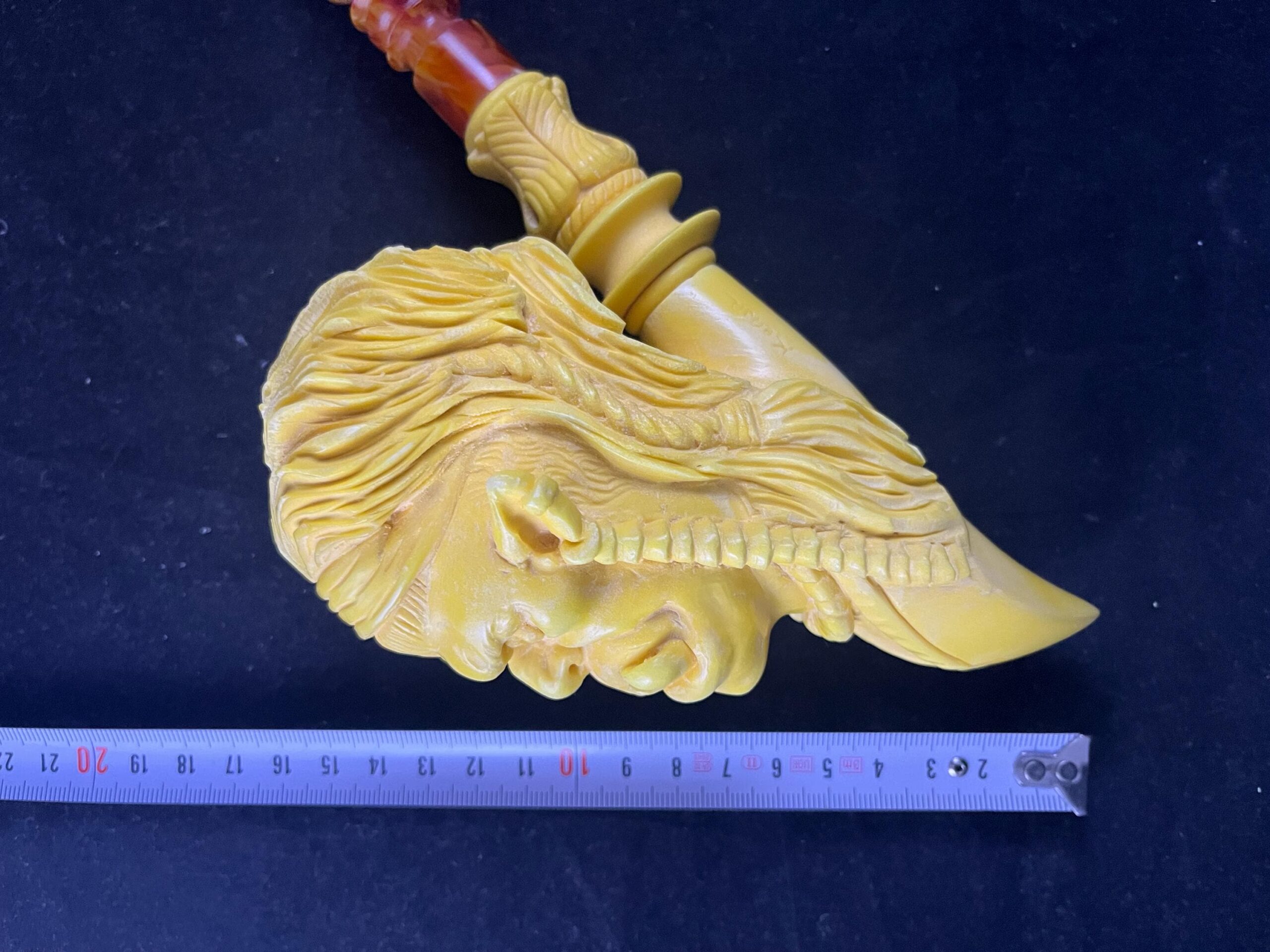 Tribal Warrior Design - Hand Carved Meerschaum Pipe - Image 2