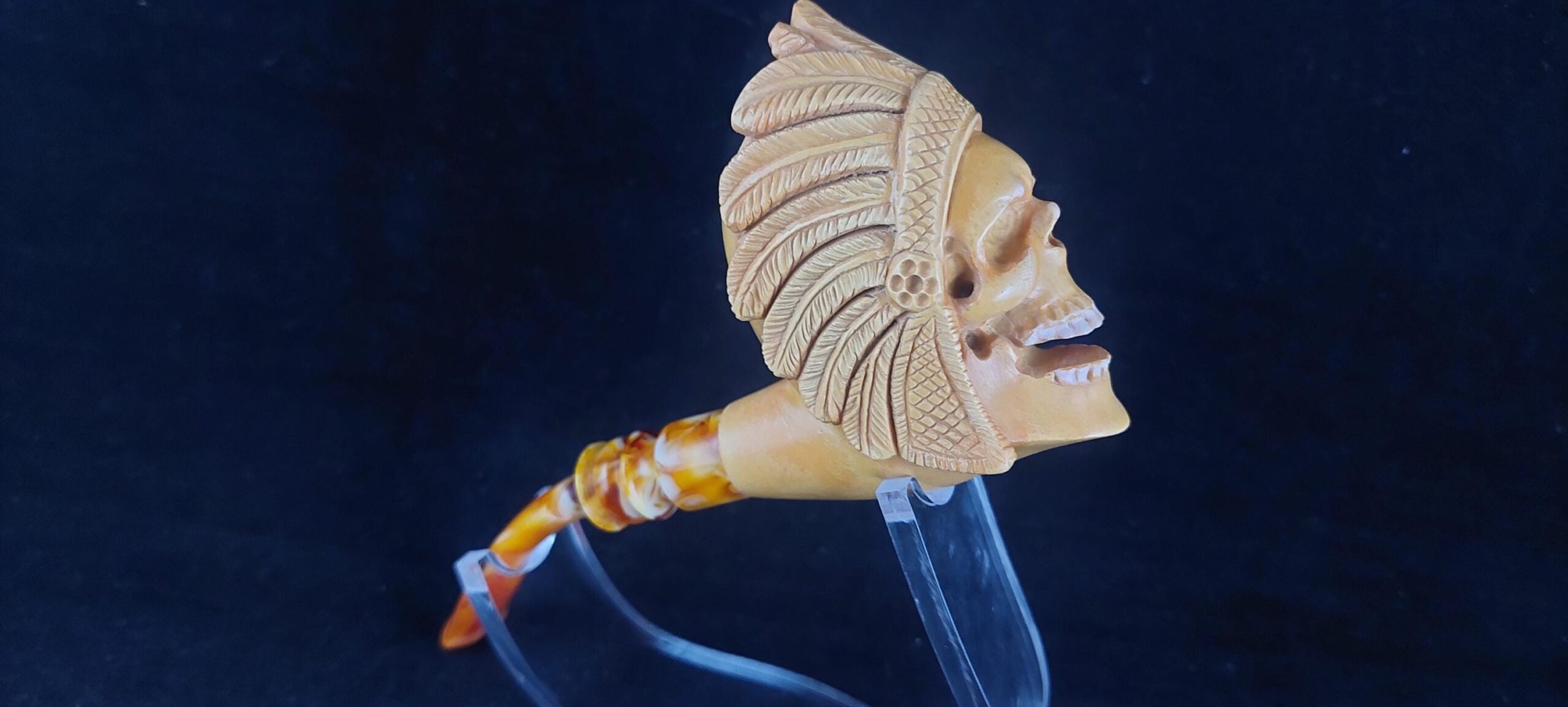 Shaman skull meerschaum pipe, smoking pipe, block meerschaum