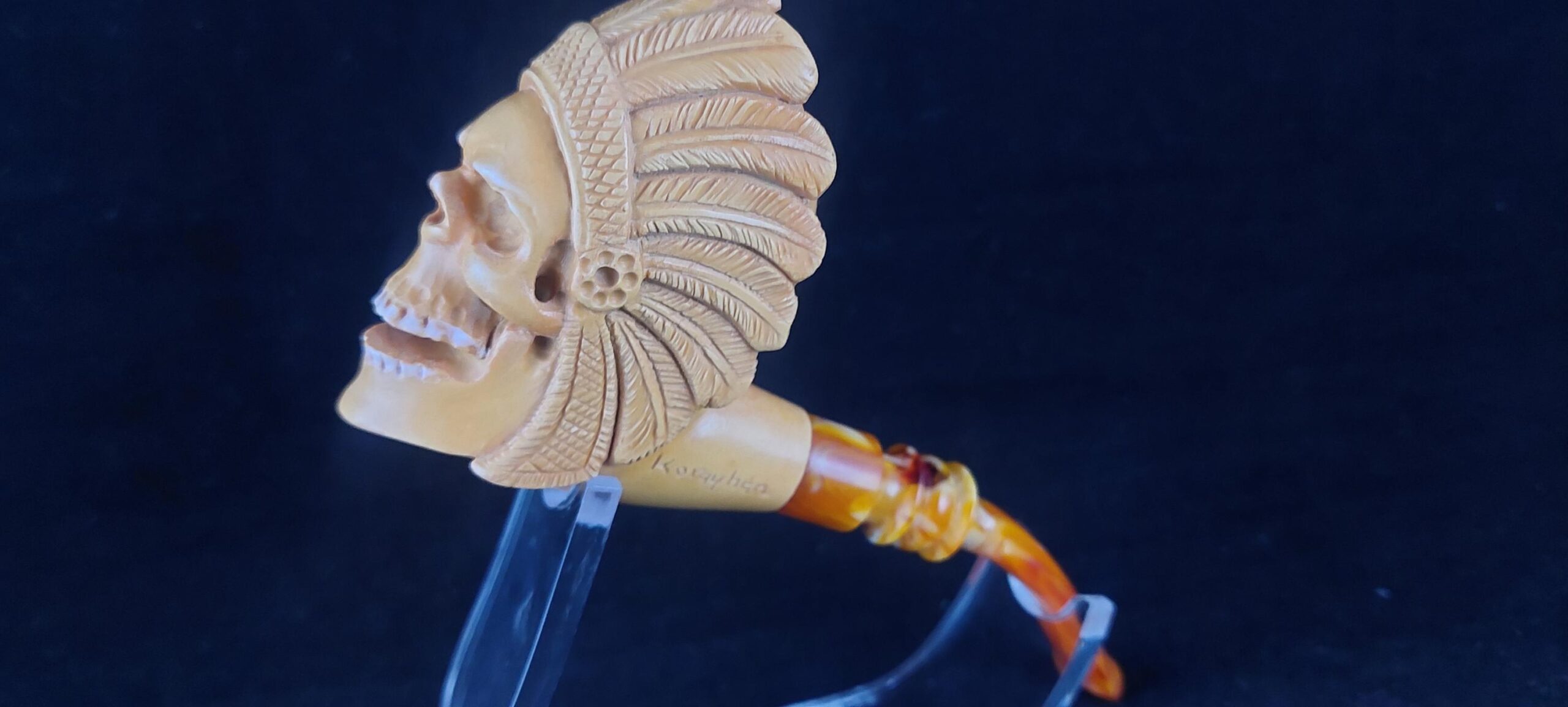 Shaman skull meerschaum pipe, smoking pipe, block meerschaum - Image 3