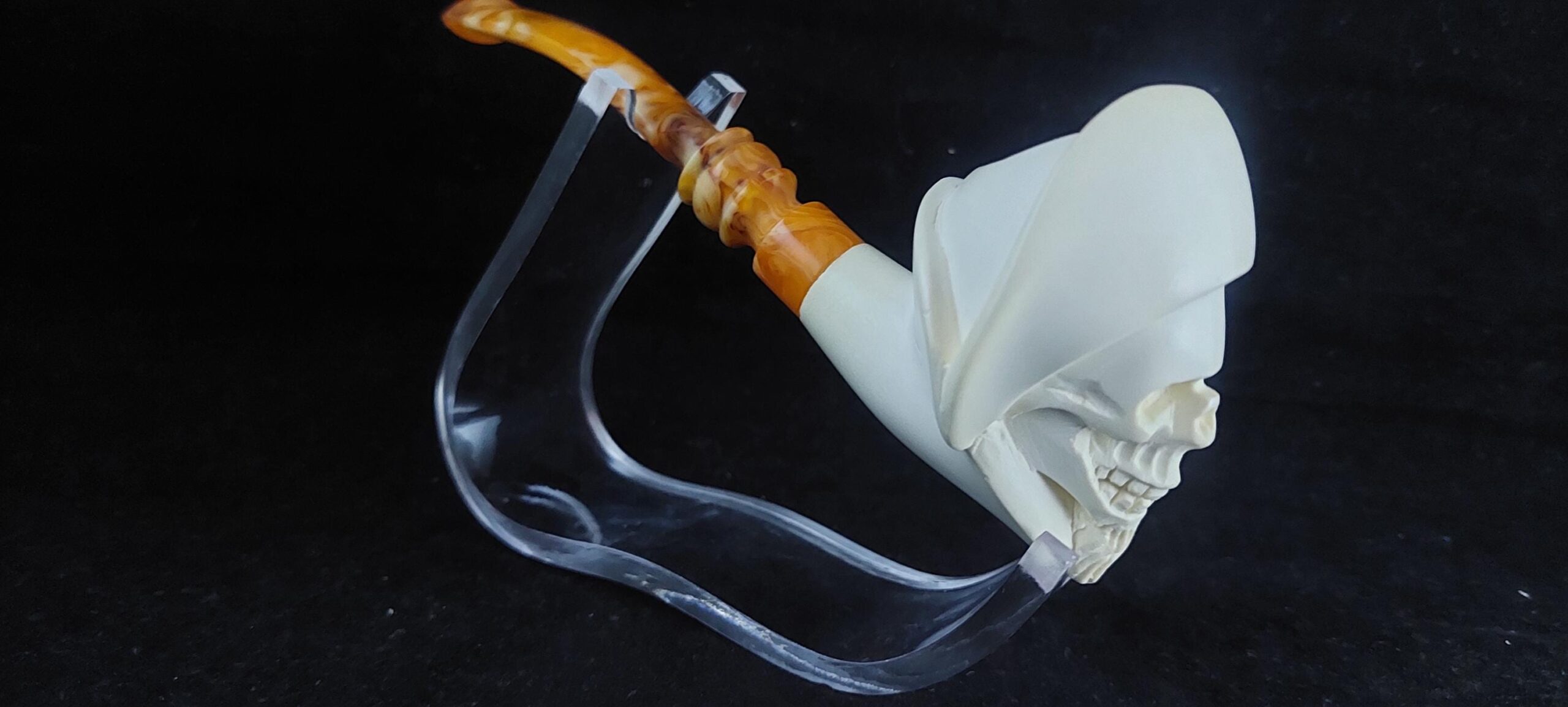 Skull with meerschaum pipe, block meerschaum, special skull design meerschaum pipe - Image 2