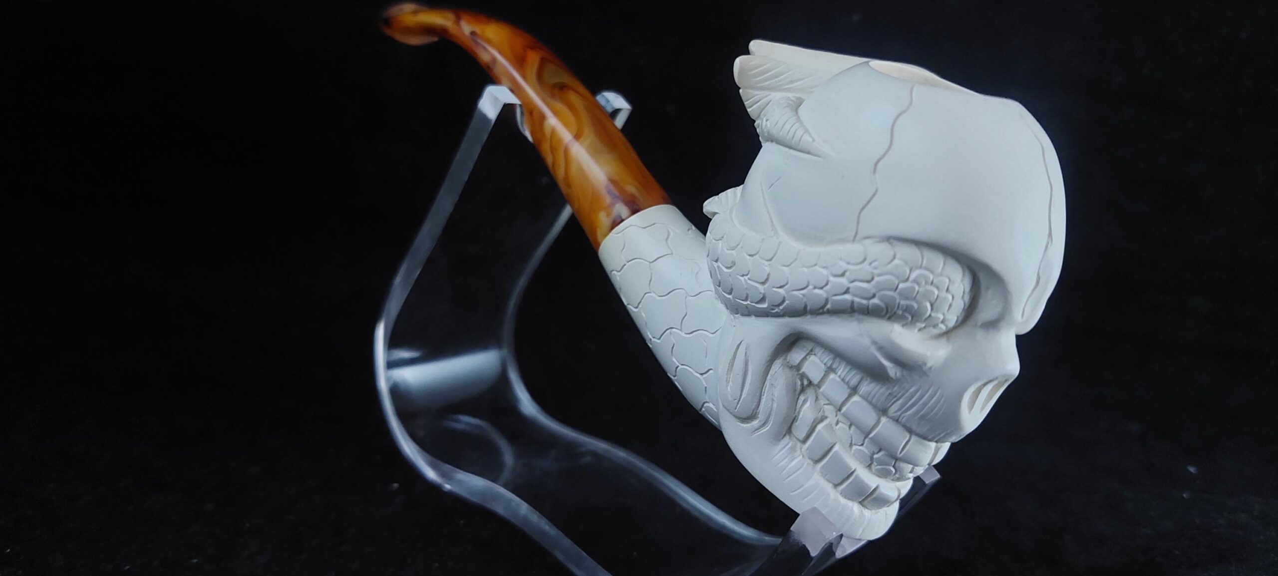 Skull with meerschaum pipe, block meerschaum, special skull design meerschaum pipe - Image 4