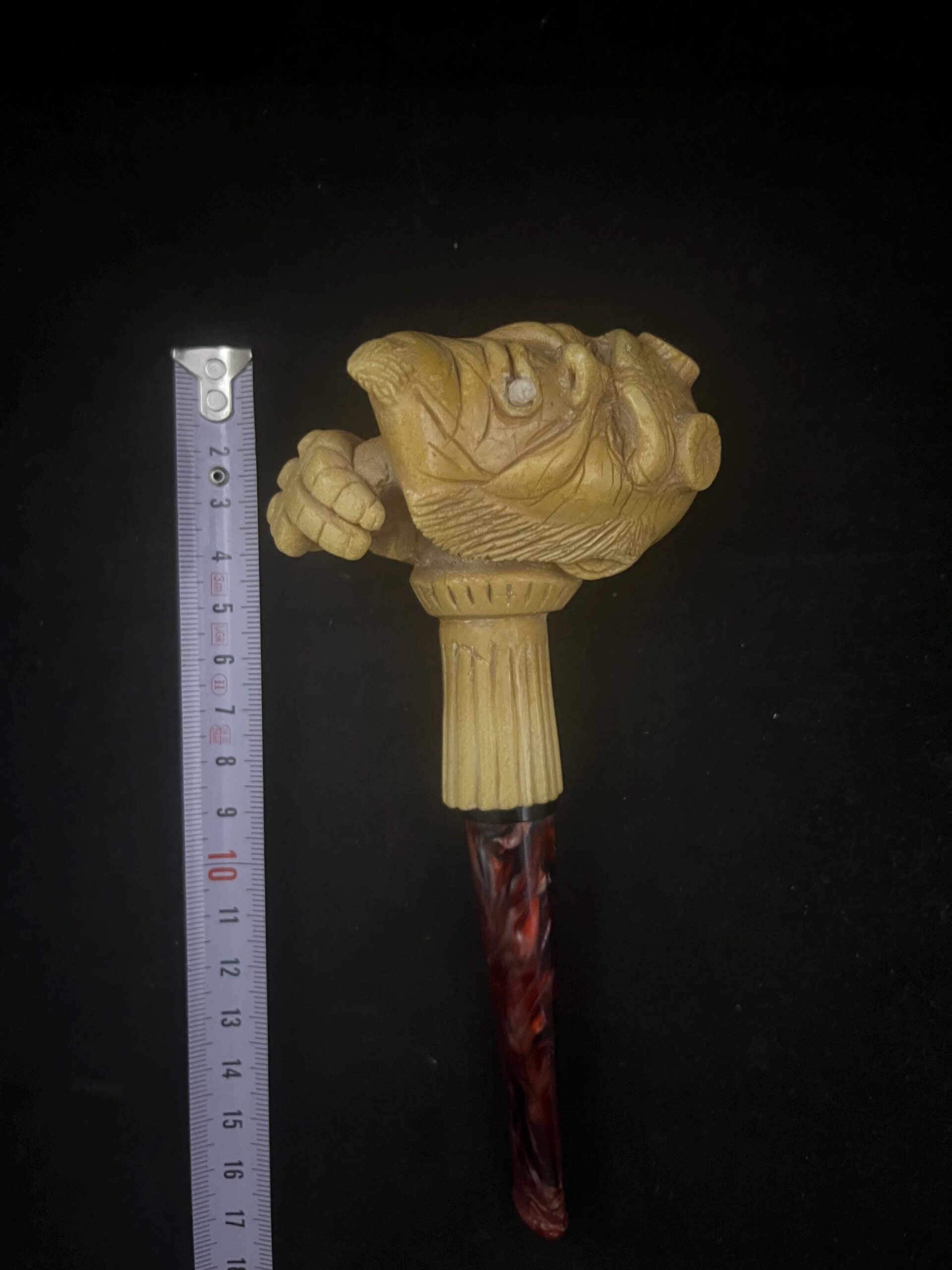 From Hell with Smoke – Hand Carved Pipe - Hornless, Fearless – Hellboy Meerschaum Pipe - Image 4