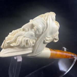 Vintage Style Meerschaum Pipe – Detailed Bearded Face Carving – Collectible Handmade