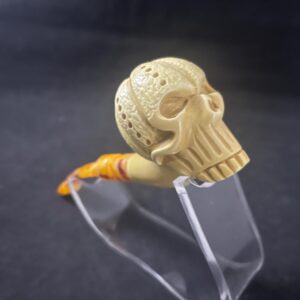 Carved Skull Meerschaum Pipe with Ornamental Holes - Ornamented Skull Meerschaum Pipe