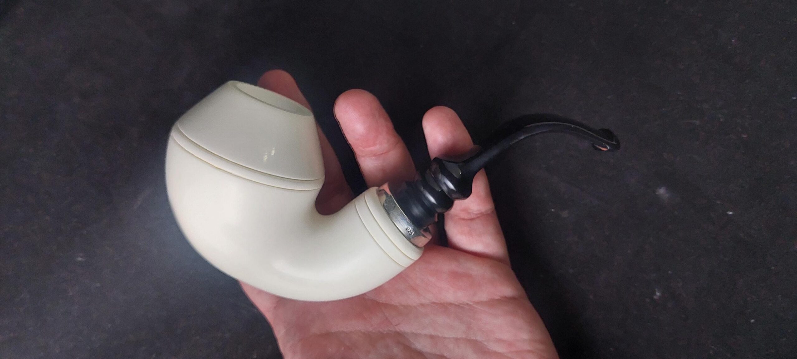 Premium Handmade Meerschaum Pipe – Smoking Room Style with Acrylic Stem & 925 Silver Accent,Block meerschaum
