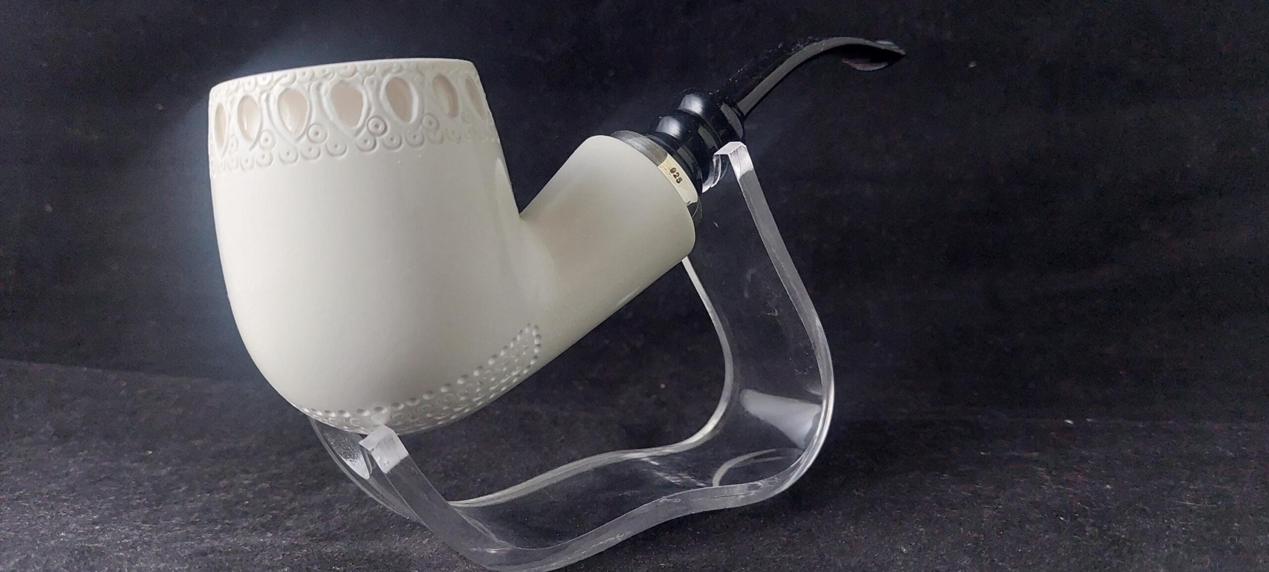 Elegant Meerschaum Pipe – Smoking Room with 925 Sterling Silver Ring & Acrylic Stem - Image 3