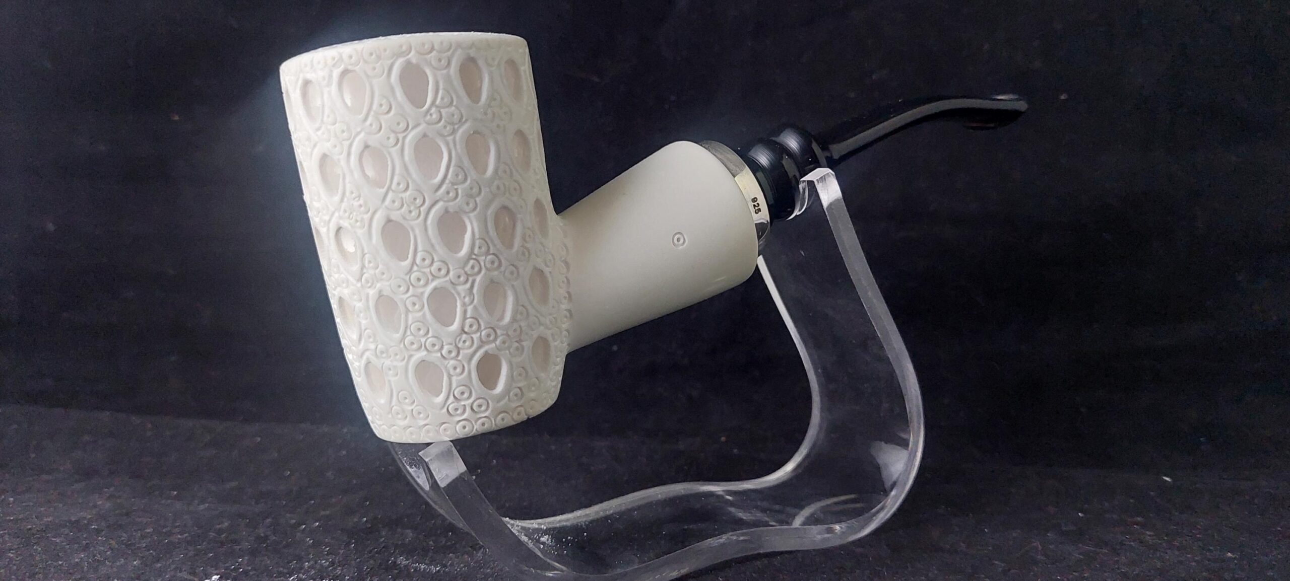 Poker Meerschaum Pipe – Hand Carved with Acrylic Stem & Silver 925 Accent and Smoking Room, Block meerschaum - Image 3