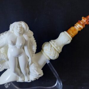 Goddess with Ram Head Pipe – Handmade Meerschaum, Unique Meerschaum Pipe