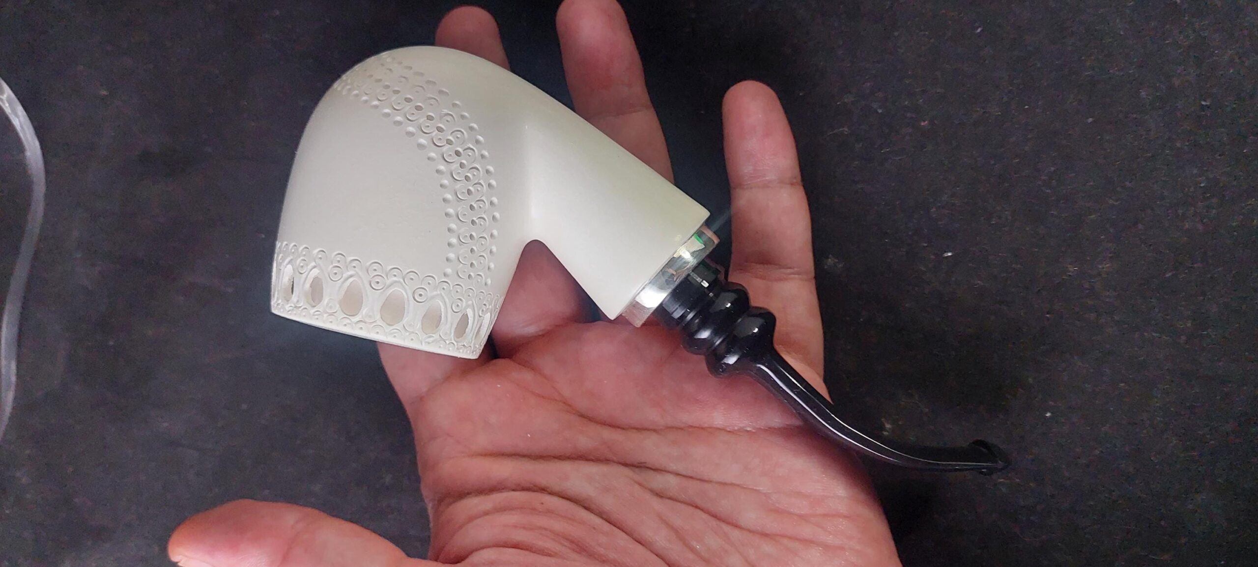 Elegant Meerschaum Pipe – Smoking Room with 925 Sterling Silver Ring & Acrylic Stem