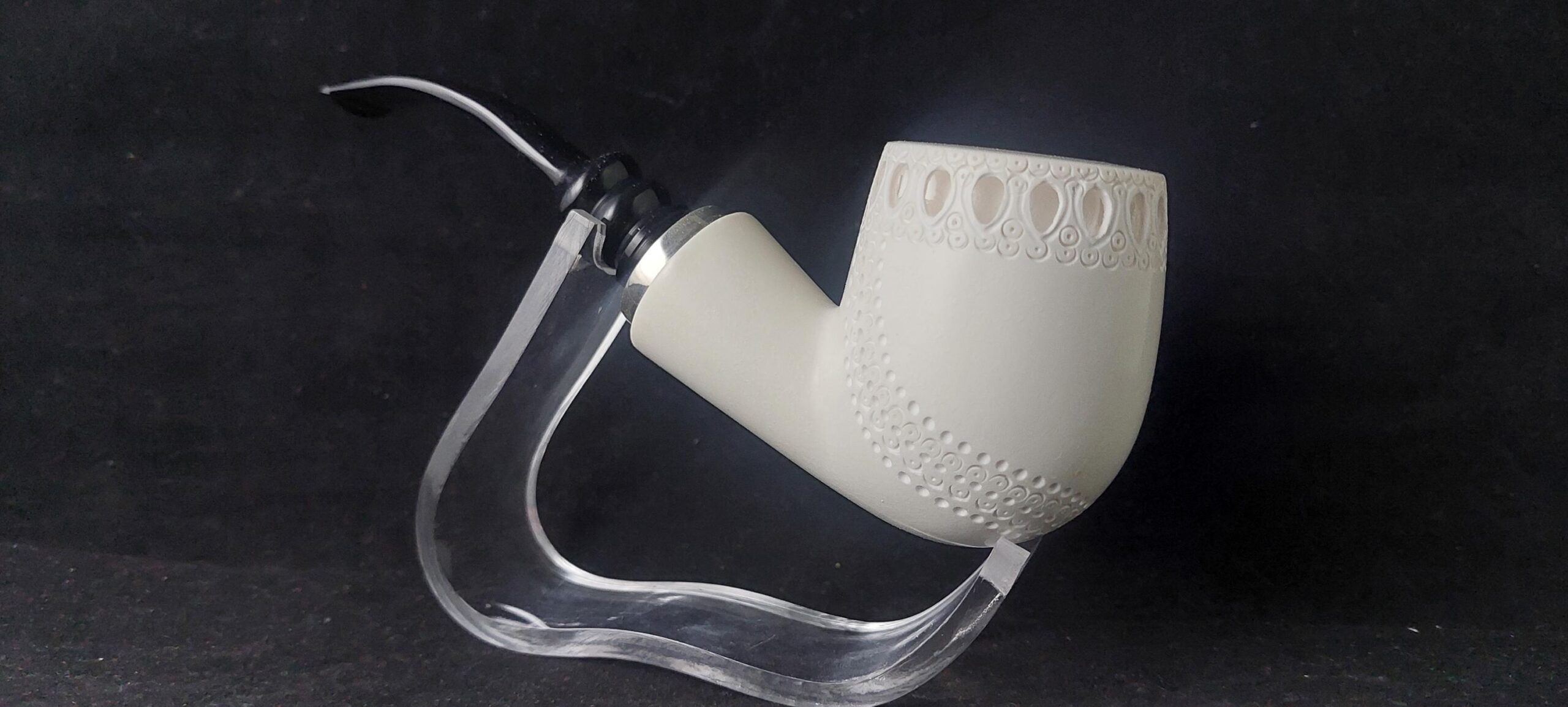 Elegant Meerschaum Pipe – Smoking Room with 925 Sterling Silver Ring & Acrylic Stem - Image 2