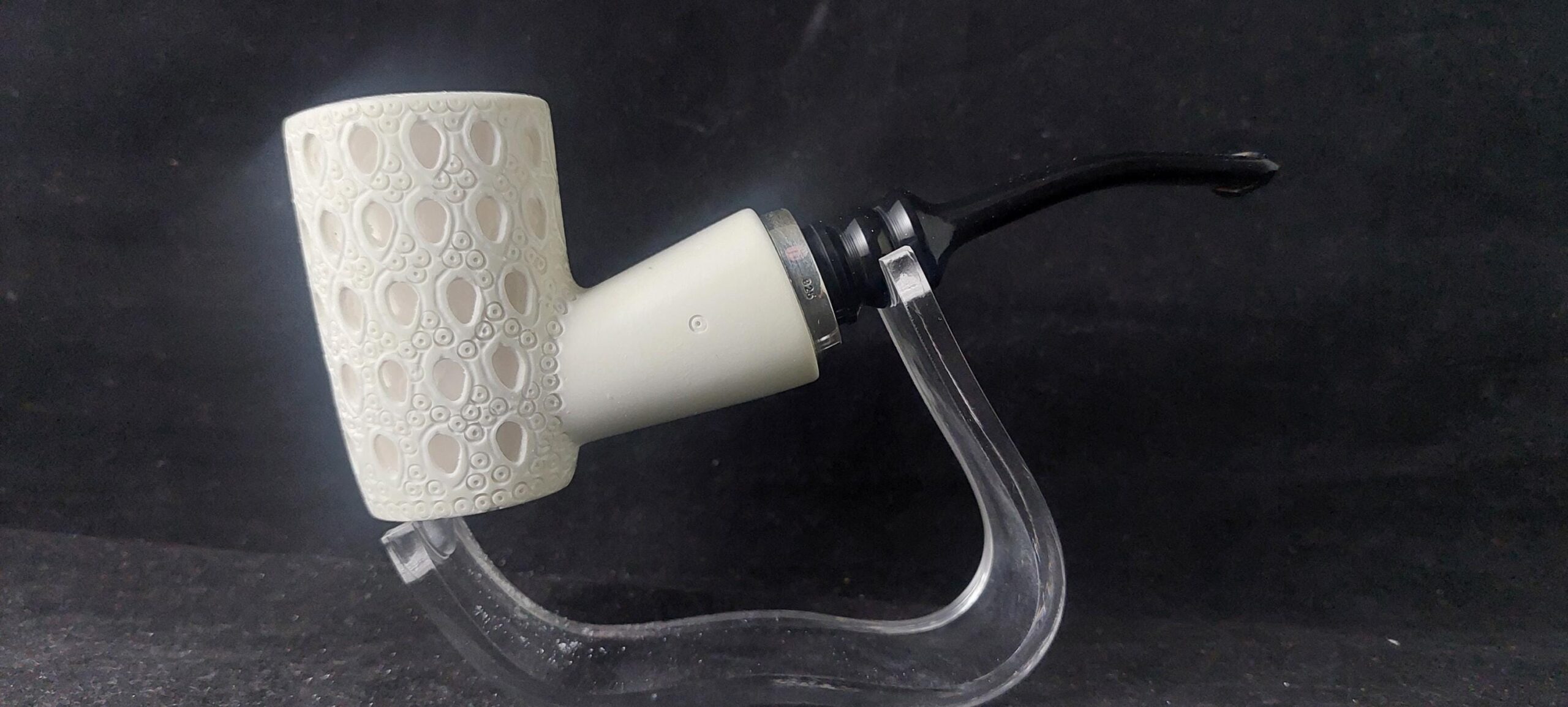 Poker Meerschaum Pipe – Hand Carved with Acrylic Stem & Silver 925 Accent and Smoking Room, Block meerschaum - Image 4