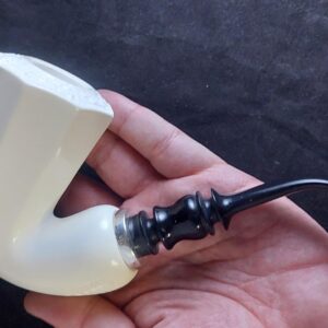 Elite design Meerschaum Pipe – Hand Carved with Acrylic Stem & Silver 925 With Smoking Room, Block Meerschaum Pipe,
