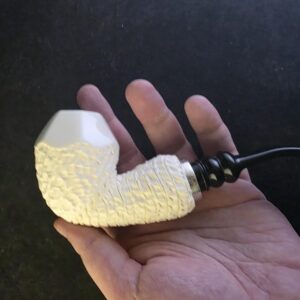 Classic Elite design Meerschaum Pipe – Hand Carved with Acrylic Stem & Silver 925 With Smoking Room, Block Meerschaum Pipe,